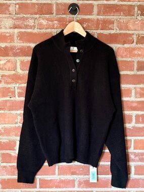 **TALL**American Tall** Women’s Black Chunky Knit Button-Neck Ribbed Sweater